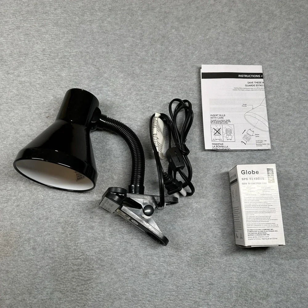 Globe Home Function‎ Black Classic Clip Desk Lamp W/ CFL Bulb Back To School